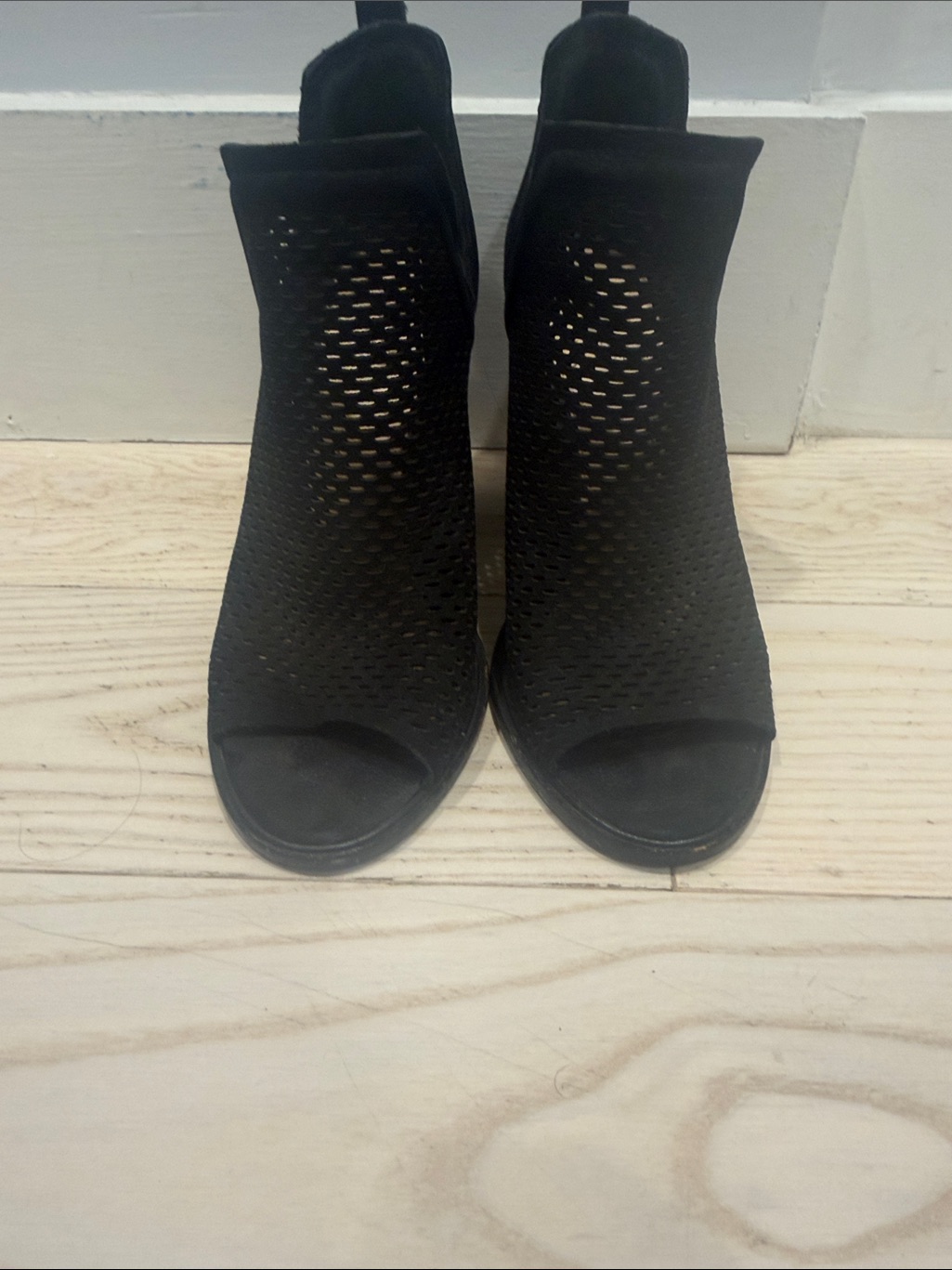 Vince Camuto Black Knit Open-Toe Heeled Booties
